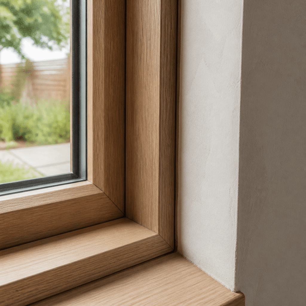 Detail van houten afwerking en kozijn