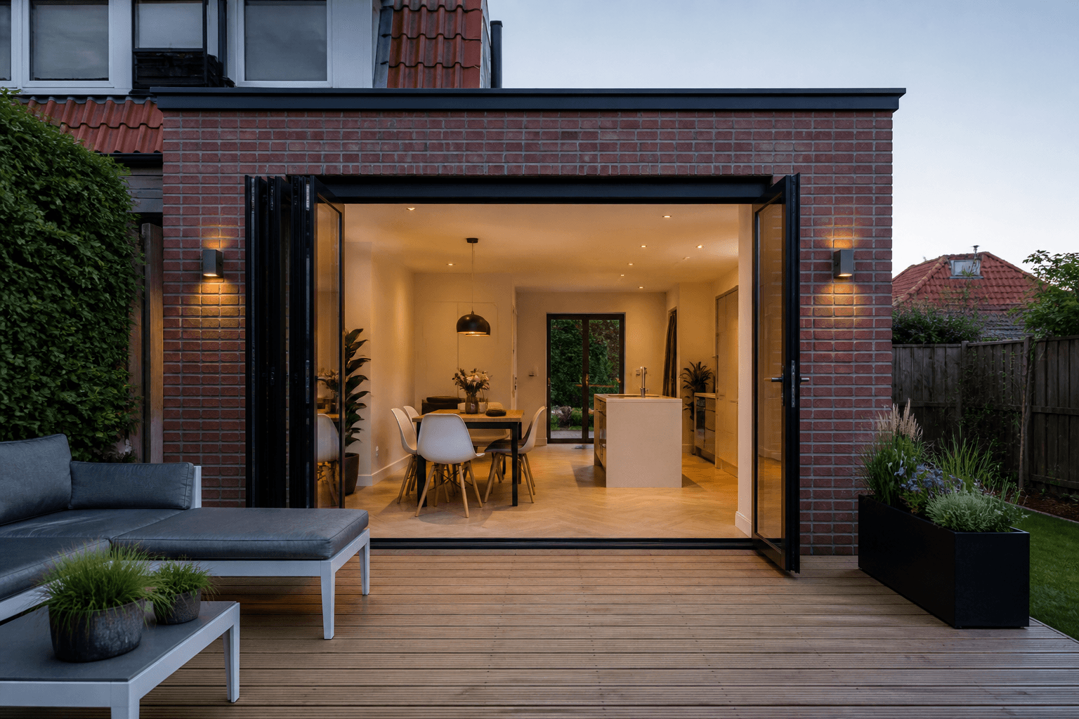 Uitbouw met openslaande deuren naar de tuin in Brummen